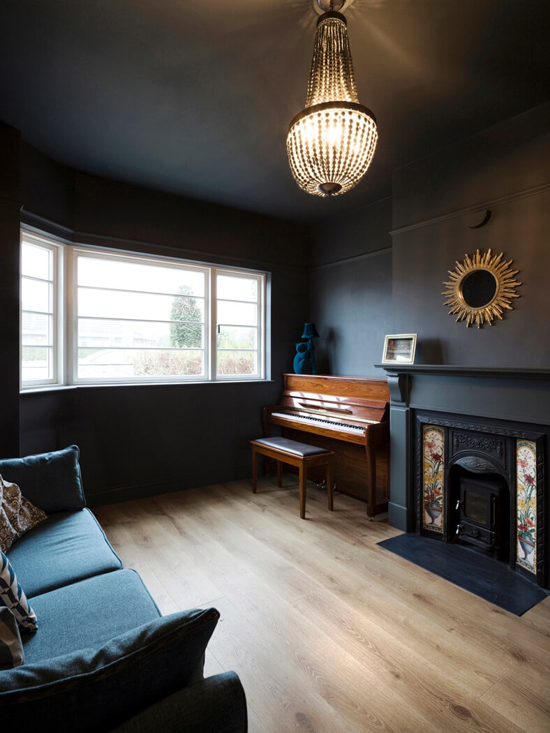 Art Deco features and original fireplace in a refurbished Sitting Room in Harolds Cross